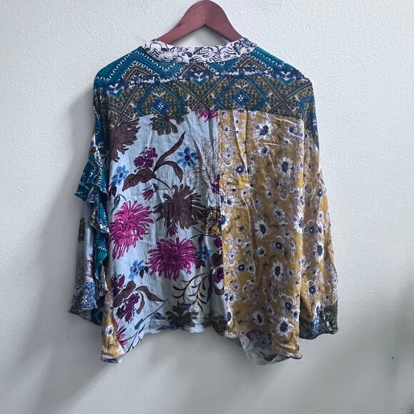 UMGEE Multicolor Floral Mixed Print Boho Ruffles Sleeve Top Women's Size Large - Picture 3 of 9